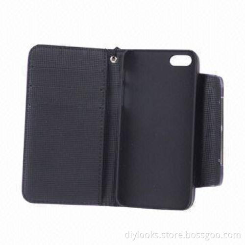 Smooth Surface PU Leather Case for iPhone 5, 5S, with Credit Card Slots and Lanyard, Comes in Black